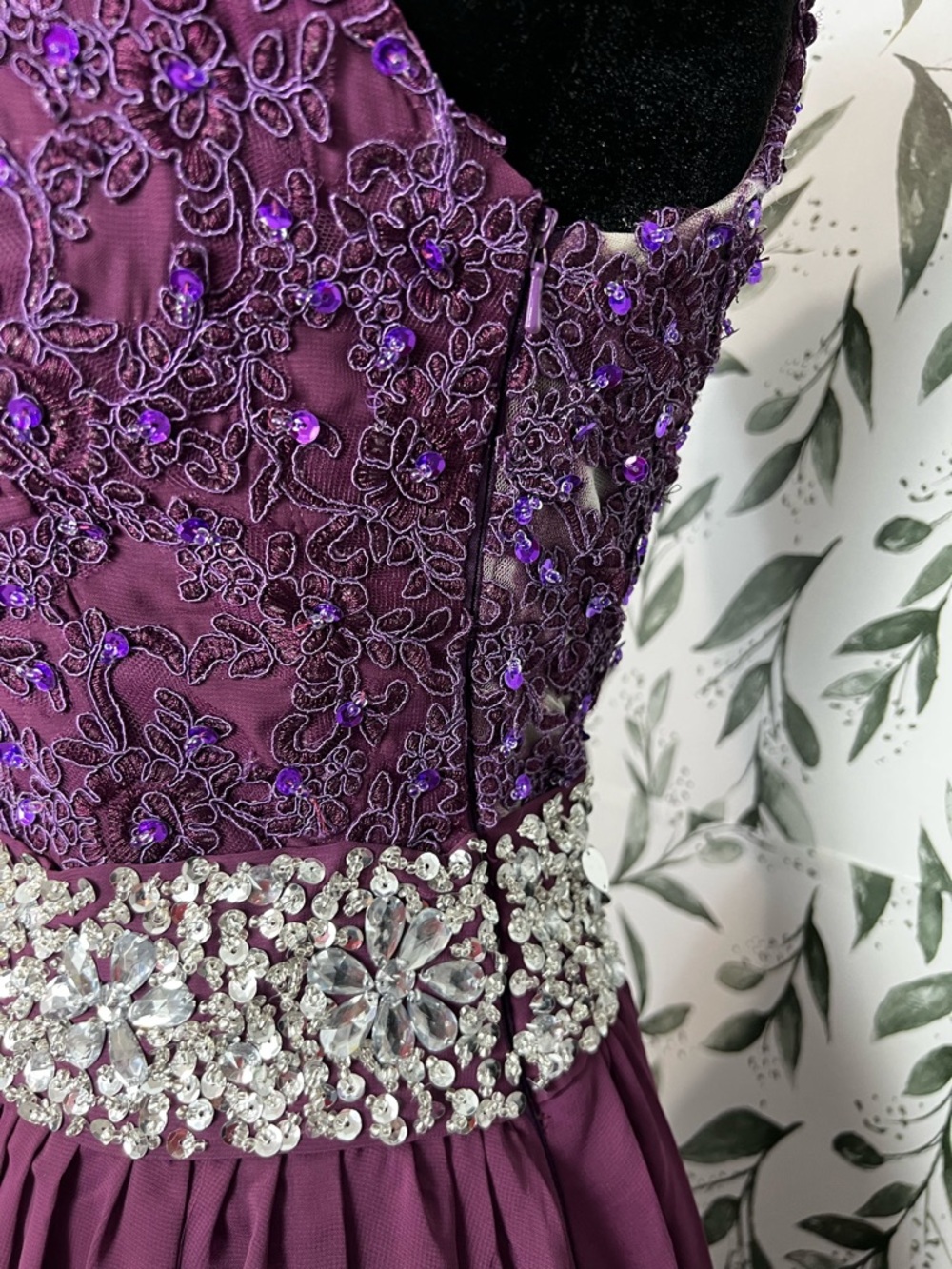 Beaded Rhinestone Chiffon Prom Maxi Purple Sz XS Formal Gown Floor-length NWT #E - Picture 11 of 17